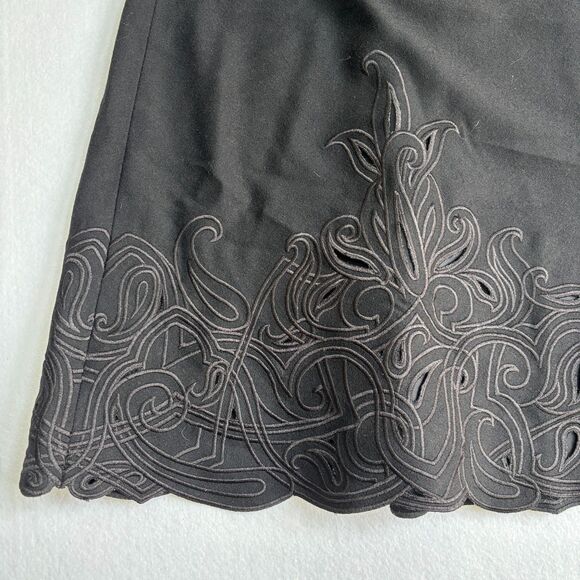 Talbots VTG Embroidered Wool Knee Length Skirt Women's 12 Black Scalloped Lined - Picture 2 of 6